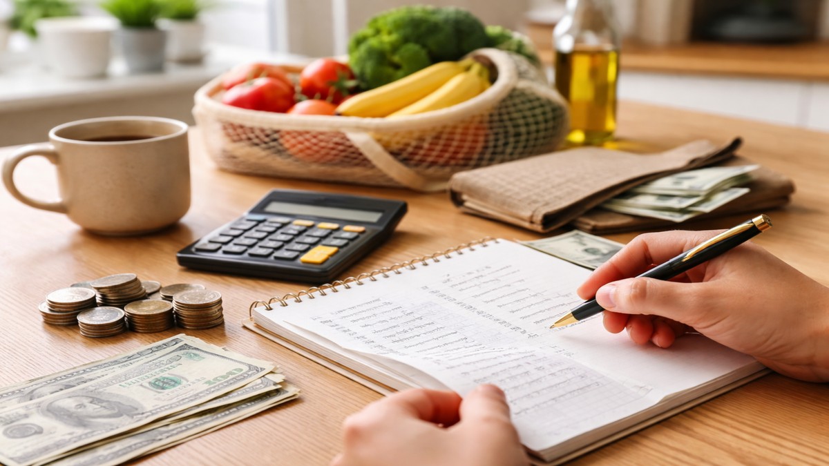A clean and minimalist desk scene with a glass jar filled with coins and a small green plant growing inside, symbolizing sustainable investments, next to neatly stacked coins and small models of a wind turbine and solar panel, with a blurred view of the U.S. Capitol and greenery in the background, representing long-term environmental and financial growth in the United States.